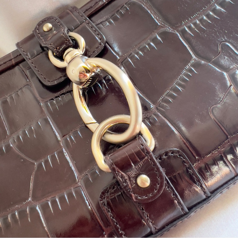 Ann Taylor Women’s Brown Crocodile Embossed Leather Clutch Handbag Purse NWOT - Picture 3 of 12